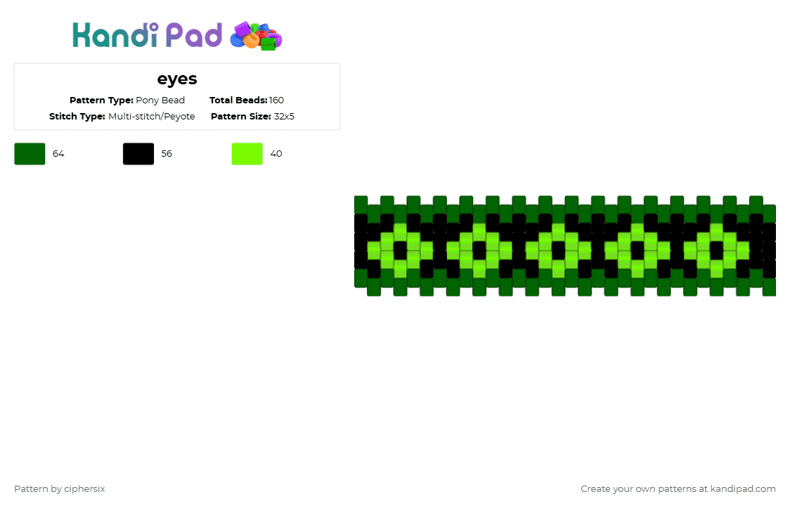 eyes - Pony Bead Pattern by ciphersix on Kandi Pad - black, green