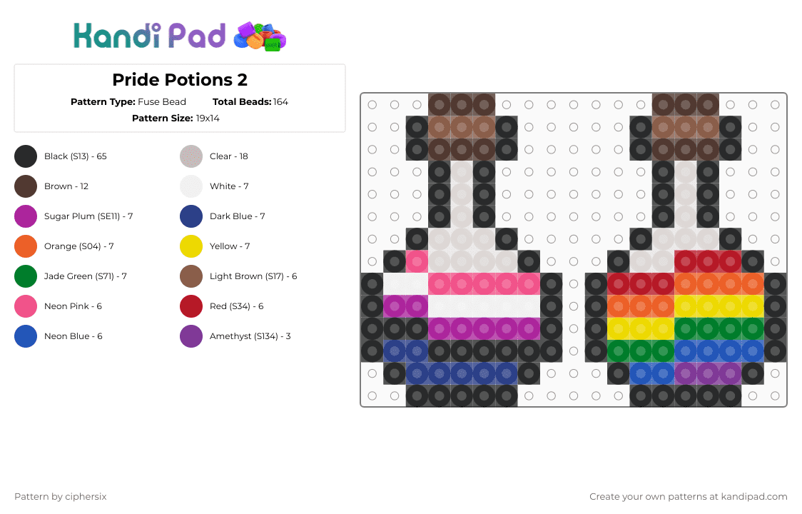 Pride Potions 2 - Fuse Bead Pattern by ciphersix on Kandi Pad - black,pink,blue,colorful