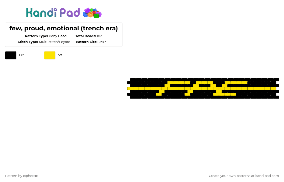 few, proud, emotional (trench era) - Pony Bead Pattern by ciphersix on Kandi Pad - black,yellow,twentyonepilots,trench,emo,dema