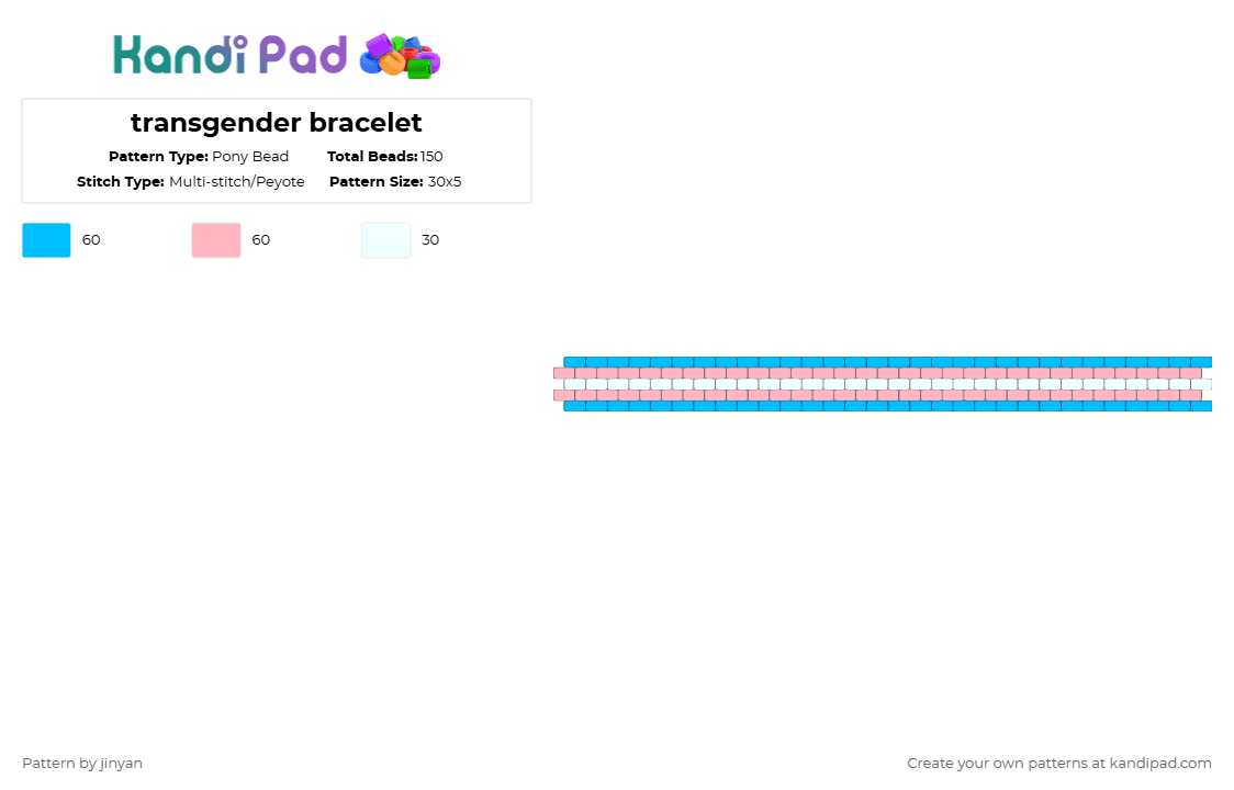 transgender bracelet - Pony Bead Pattern by jinyan on Kandi Pad - light blue,pink,pride,bracelet,transgender