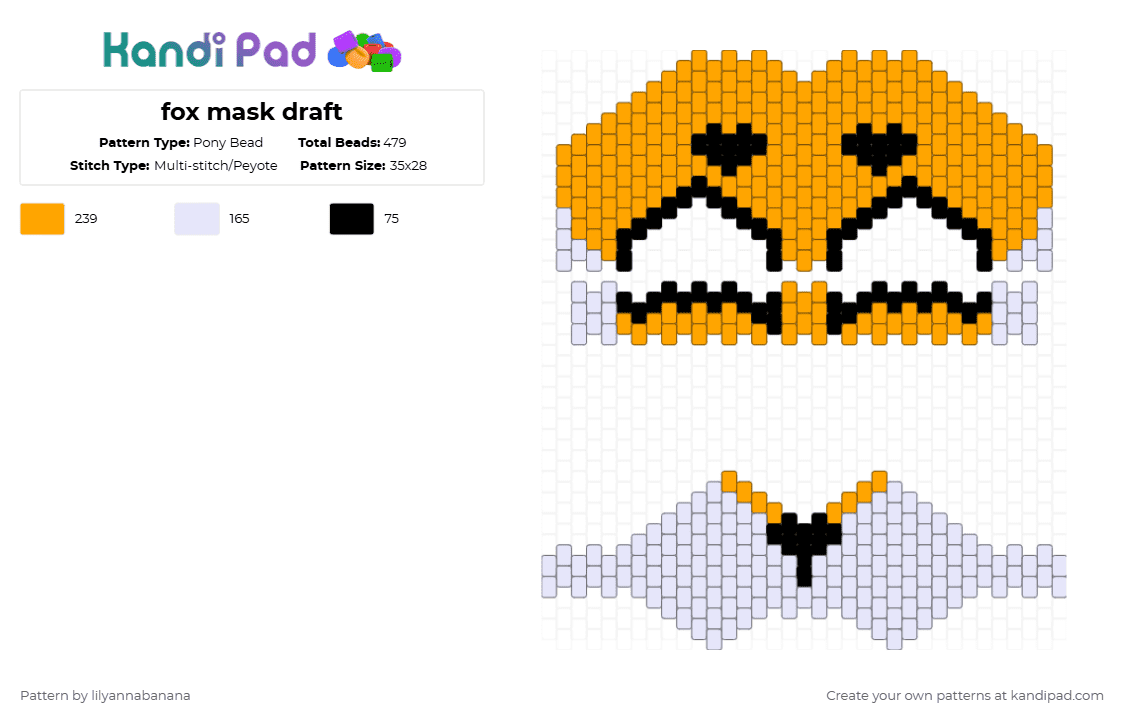 fox mask draft - Pony Bead Pattern by lilyannabanana on Kandi Pad - orange,white