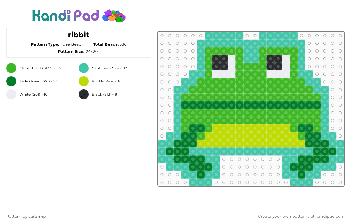 ribbit - Fuse Bead Pattern by caitsimp on Kandi Pad - frog,animal,green,teal,cotdfrogs
