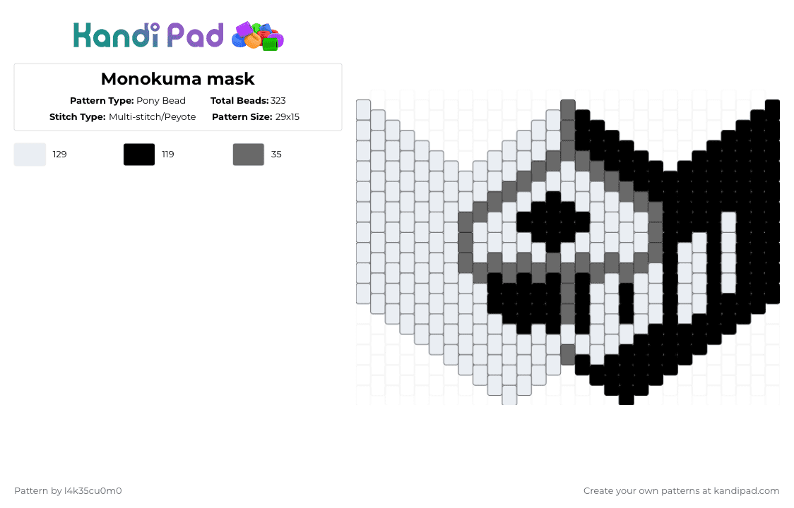 Monokuma mask - Pony Bead Pattern by l4k35cu0m0 on Kandi Pad - white