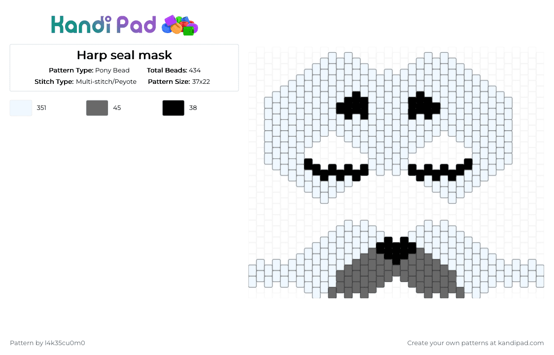 Harp seal mask - Pony Bead Pattern by l4k35cu0m0 on Kandi Pad - white