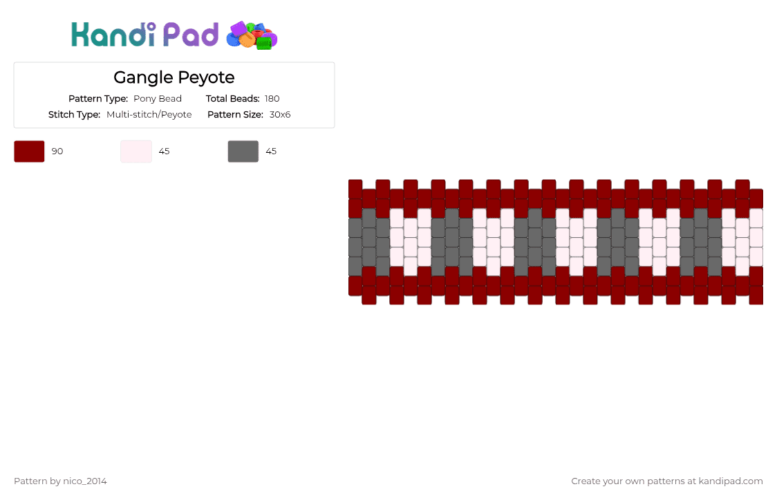 Gangle Peyote - Pony Bead Pattern by nico_2014 on Kandi Pad - red,gray,tadc,gangle