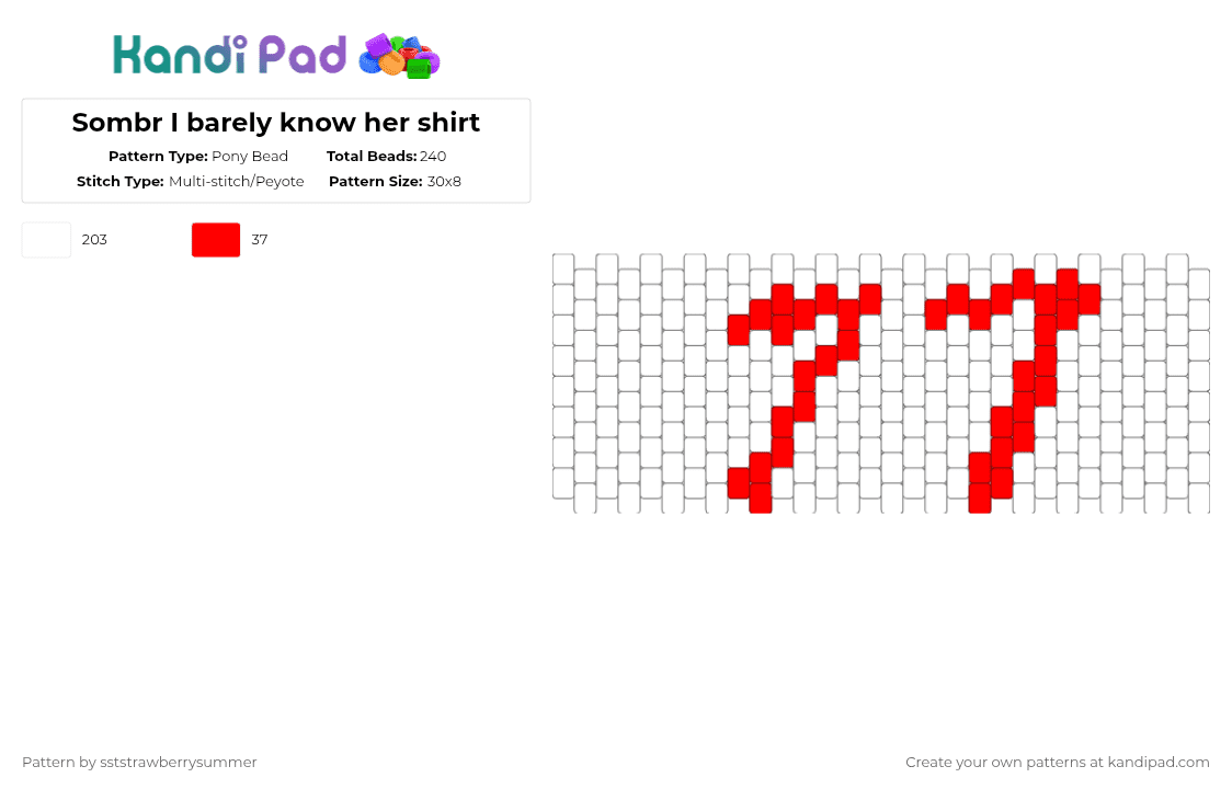 Sombr I barely know her shirt - Pony Bead Pattern by sststrawberrysummer on Kandi Pad - white