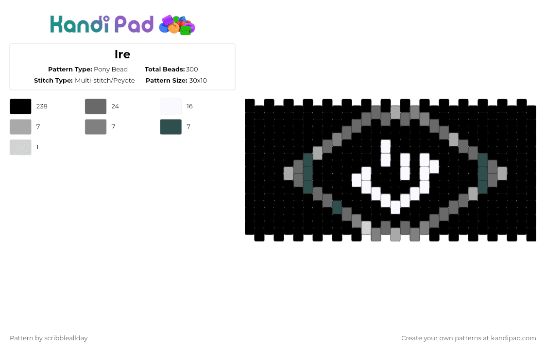 Ire - Pony Bead Pattern by scribbleallday on Kandi Pad - black,gray,grace