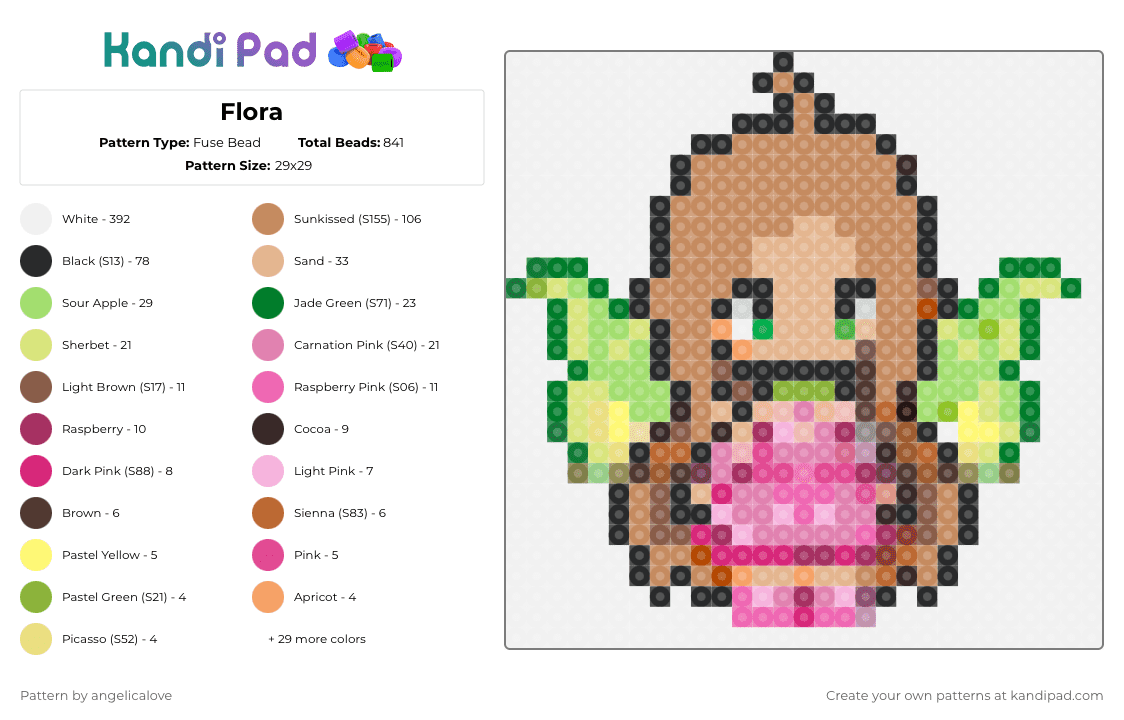 Flora - Fuse Bead Pattern by angelicalove on Kandi Pad - white,tan,green,yellow,colorful