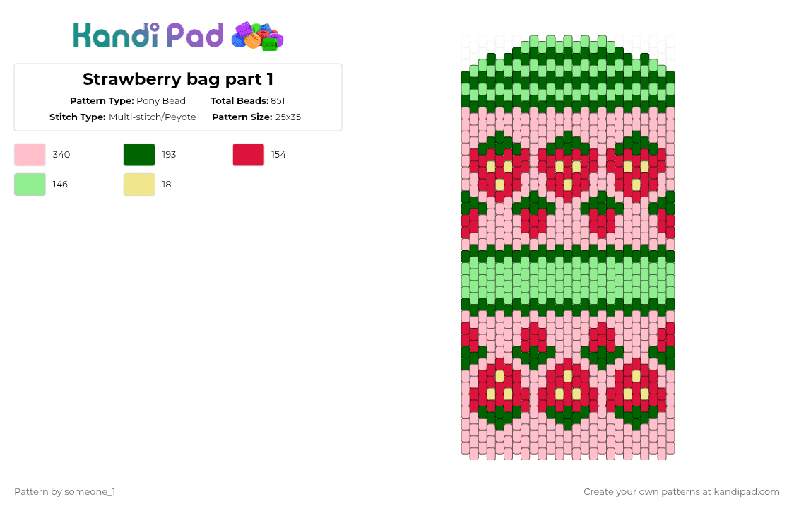 Strawberry bag part 1 - Pony Bead Pattern by someone_1 on Kandi Pad - pink,green