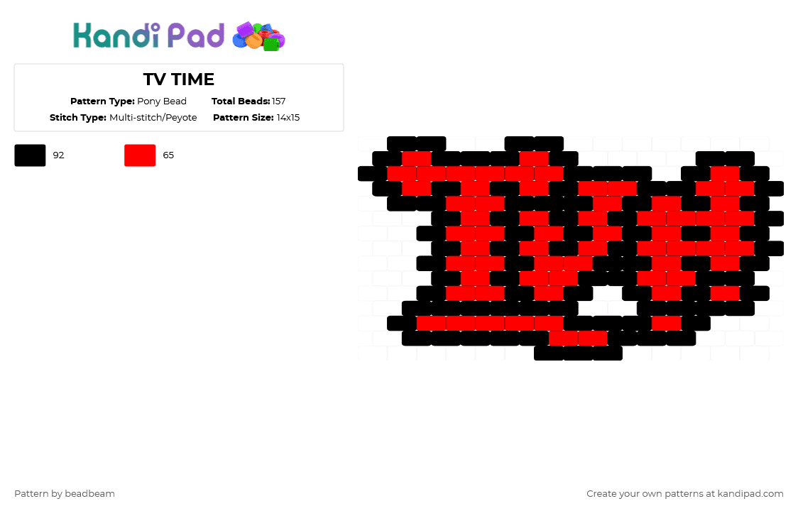 TV TIME - Pony Bead Pattern by beadbeam on Kandi Pad - black,red