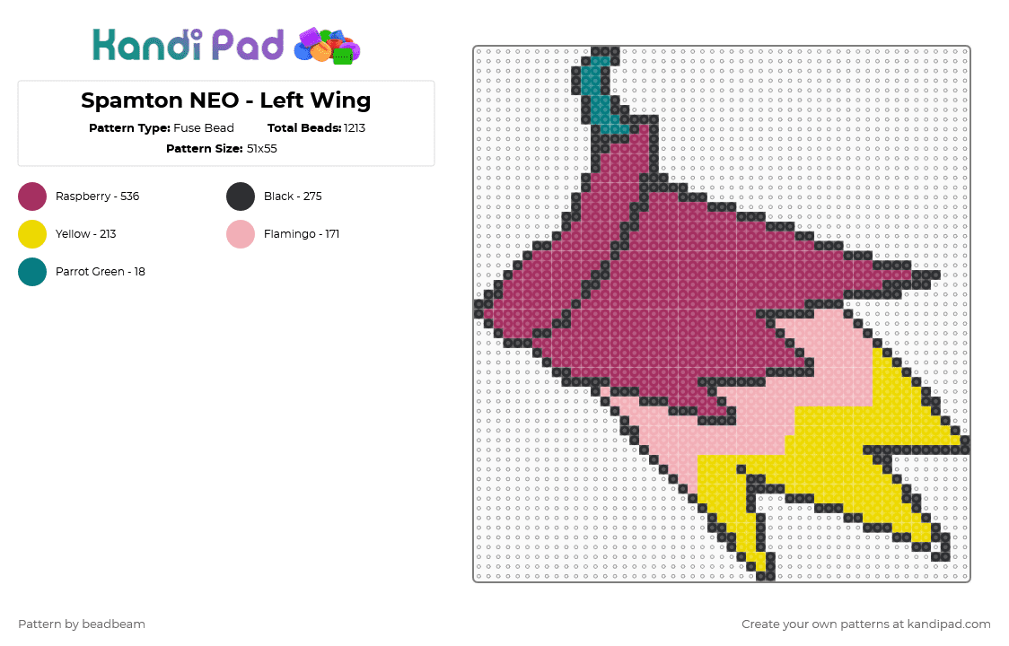 Spamton NEO - Left Wing - Fuse Bead Pattern by beadbeam on Kandi Pad - pink,deltarune,spamton,spamton neo