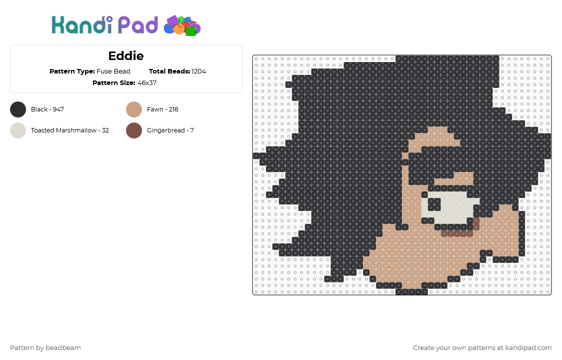 Eddie - Fuse Bead Pattern by beadbeam on Kandi Pad - beige, black