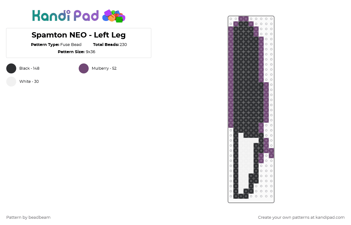 Spamton NEO - Left Leg - Fuse Bead Pattern by beadbeam on Kandi Pad - black,pink,white