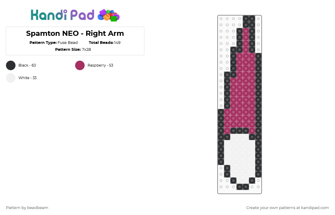 Spamton NEO - Right Arm - Fuse Bead Pattern by beadbeam on Kandi Pad - pink,white