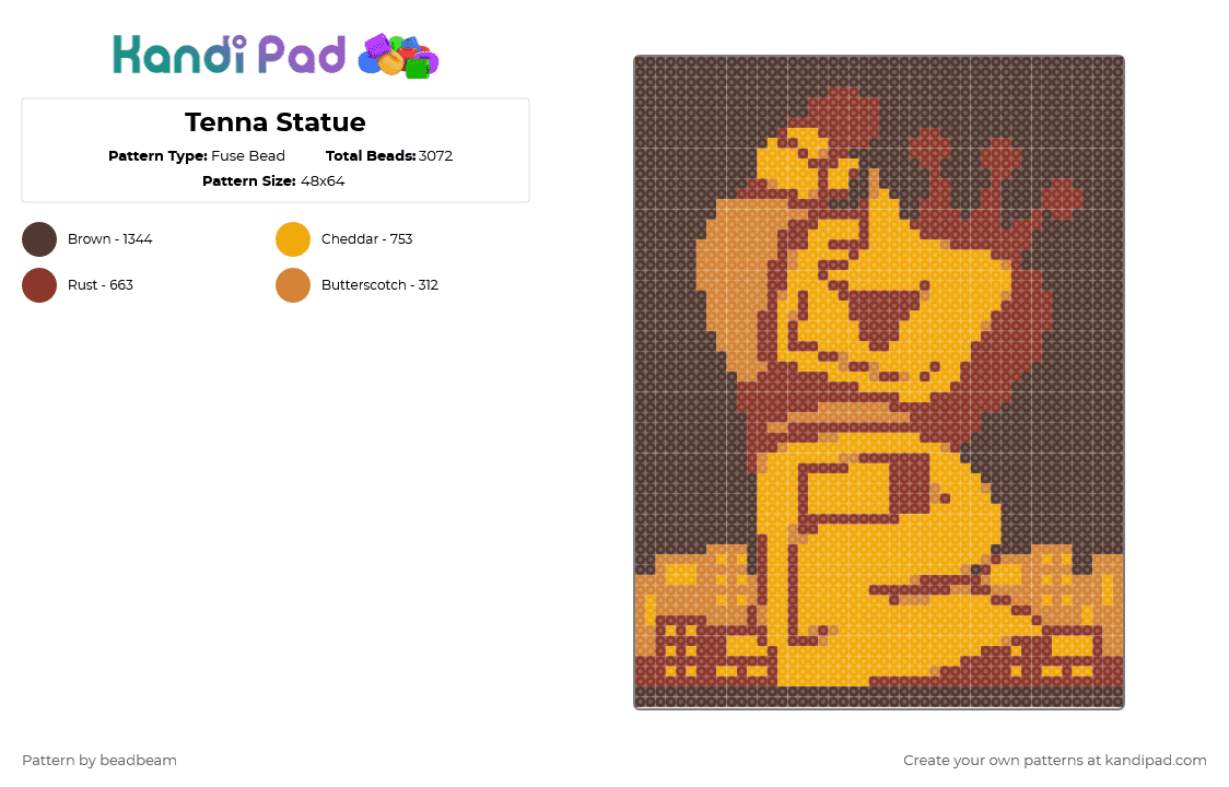 Tenna Statue - Fuse Bead Pattern by beadbeam on Kandi Pad - brown,orange