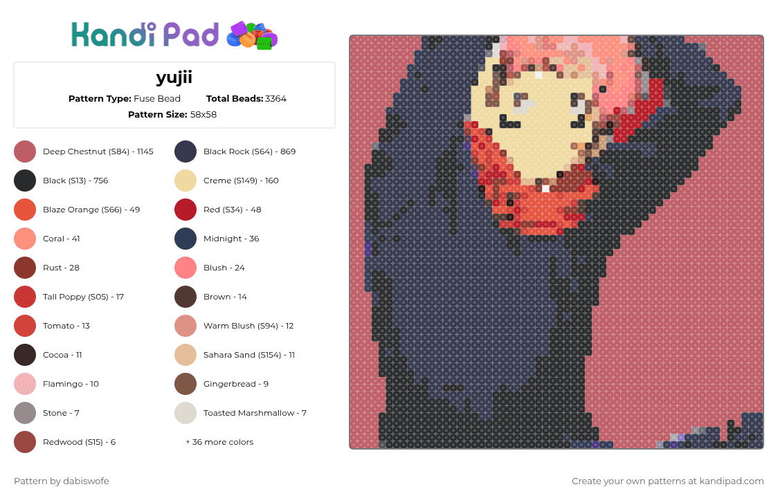Yuji Pattern Yujii Fuse Bead Pattern - Kandi Pad | Kandi Patterns, Fuse Bead ...