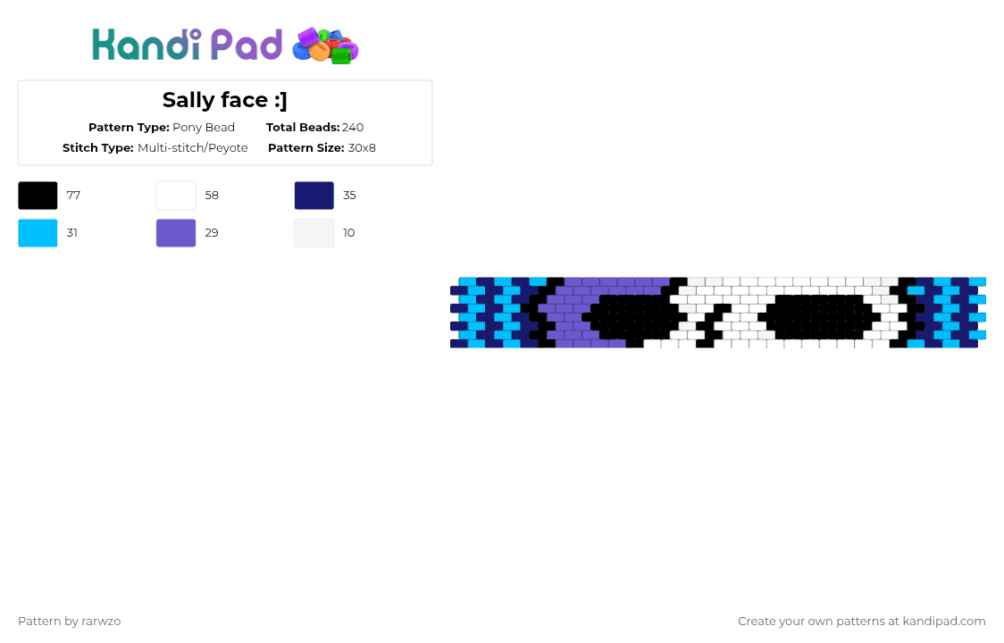 Sally face :] - Pony Bead Pattern by rarwzo on Kandi Pad - light blue,purple