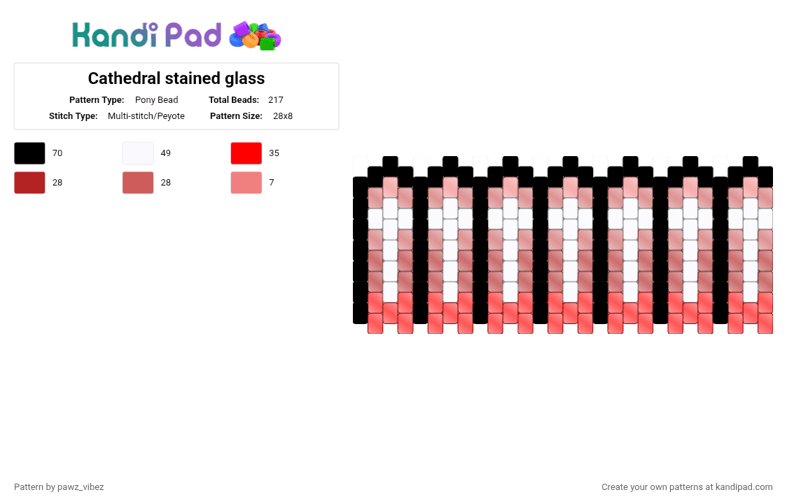 Cathedral stained glass - Pony Bead Pattern by pawz_vibez on Kandi Pad - white,red