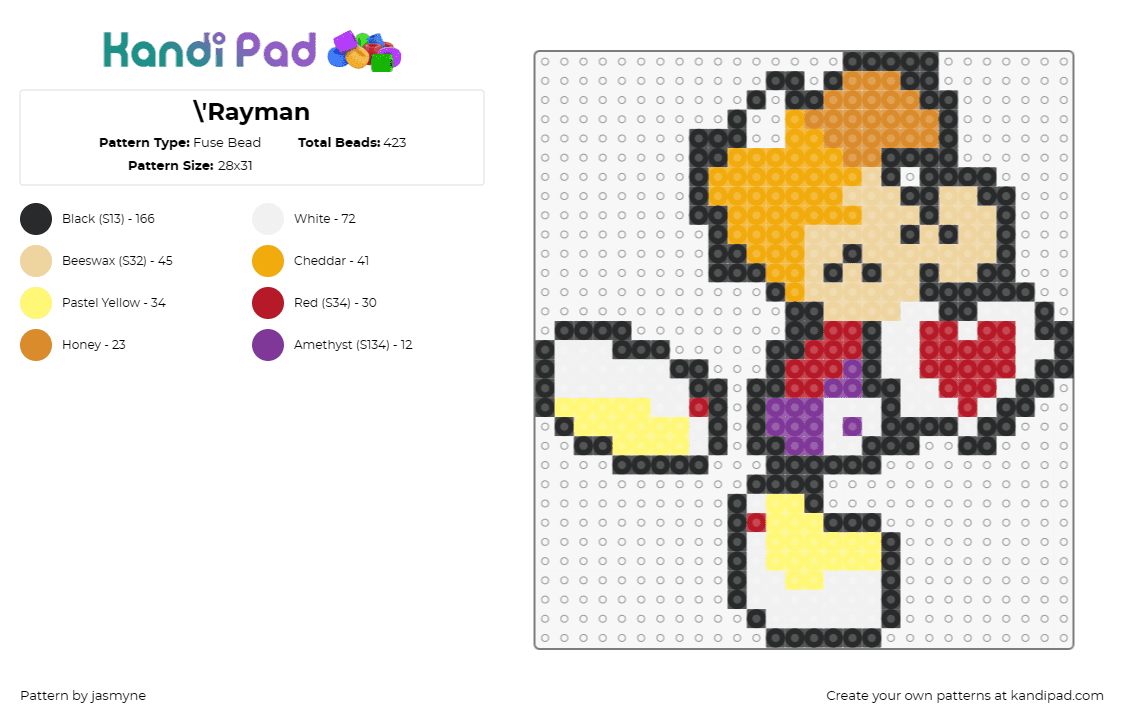 \'Rayman - Fuse Bead Pattern by jasmyne on Kandi Pad - rayman,video game,character,playful,vibrant,action figure