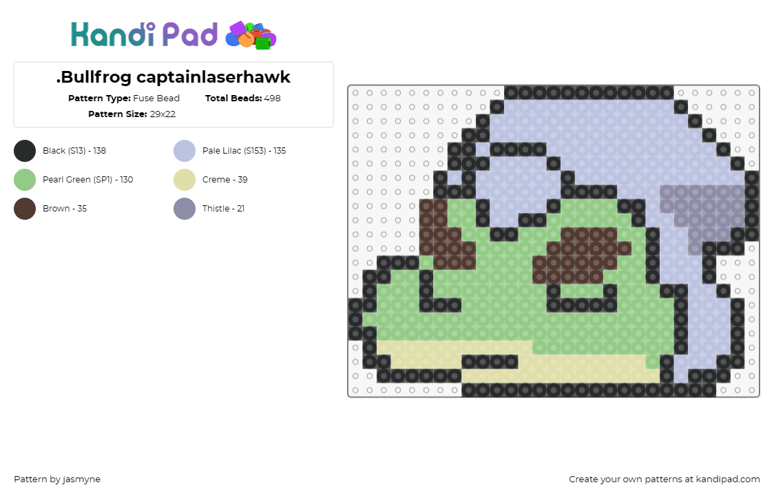 .Bullfrog captainlaserhawk - Fuse Bead Pattern by jasmyne on Kandi Pad - captain laserhawk,bullfrog,frog,amphibian,adventure,playful,green