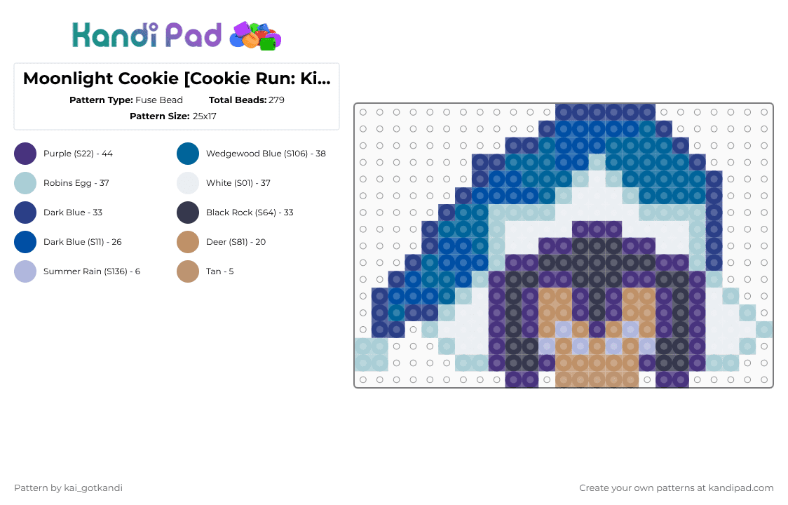 Moonlight Cookie [Cookie Run: Kingdom] - Fuse Bead Pattern by kai_gotkandi on Kandi Pad - purple,light blue,blue,cotdstars,crk,cookierunkingom,moonlight,perler