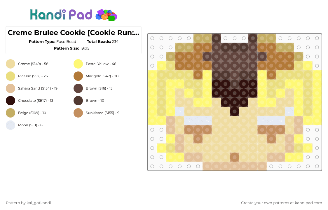 Creme Brulee Cookie [Cookie Run: Kingdom] - Fuse Bead Pattern by kai_gotkandi on Kandi Pad - yellow,beige