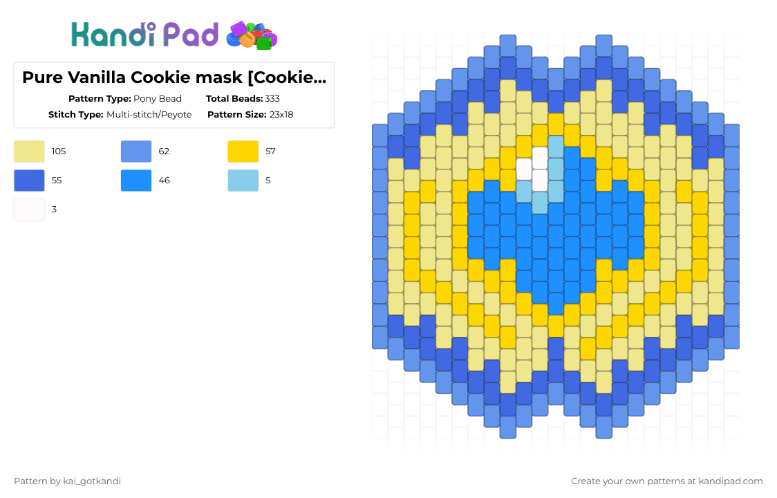 Pure Vanilla Cookie mask [Cookie Run: Kingdom] - Pony Bead Pattern by kai_gotkandi on Kandi Pad - pure vanilla,pvc,crk,mask,cookie run kingdom,cookie run