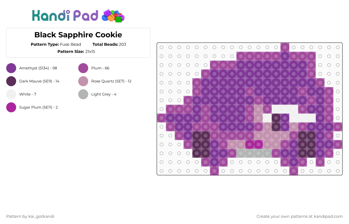 Black Sapphire Cookie - Fuse Bead Pattern by kai_gotkandi on Kandi Pad - pink,black sapphire,bsc,crk,cookierun,cookierunkingdom