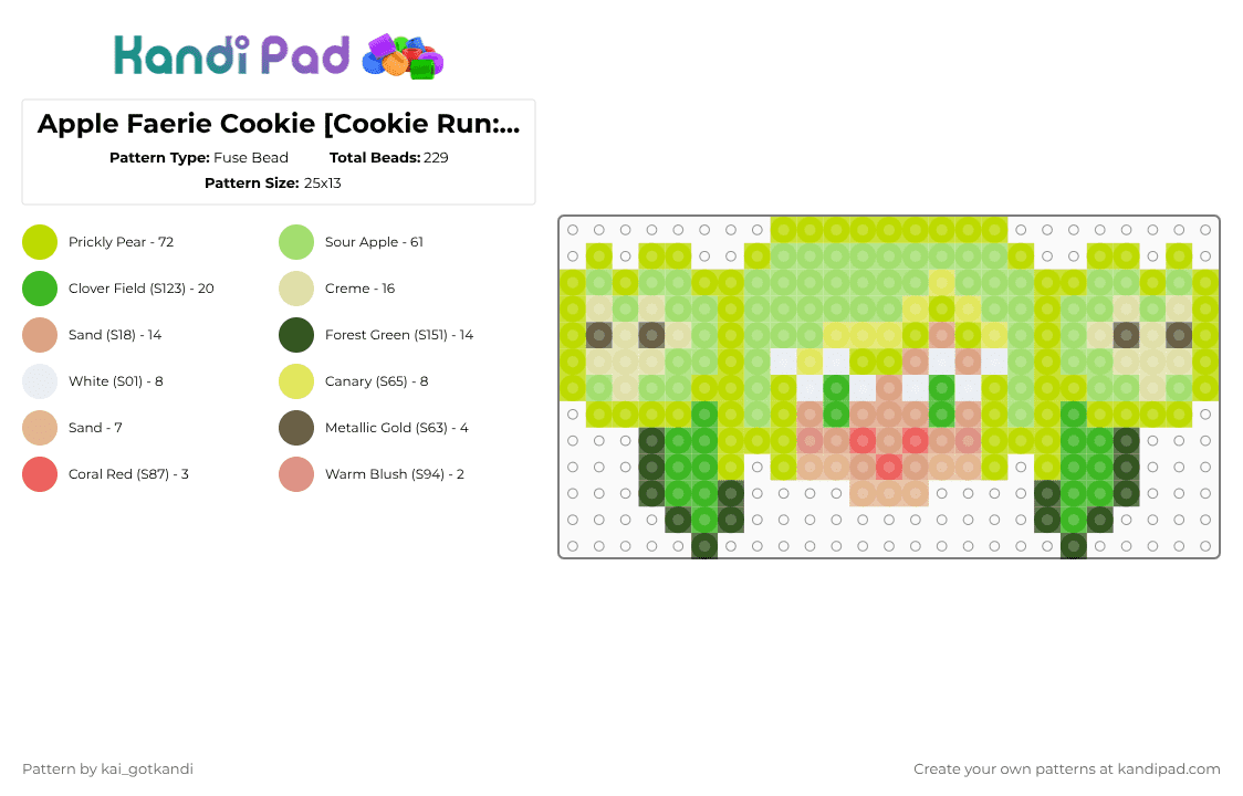 Apple Faerie Cookie [Cookie Run: Kingdom] - Fuse Bead Pattern by kai_gotkandi on Kandi Pad - green
