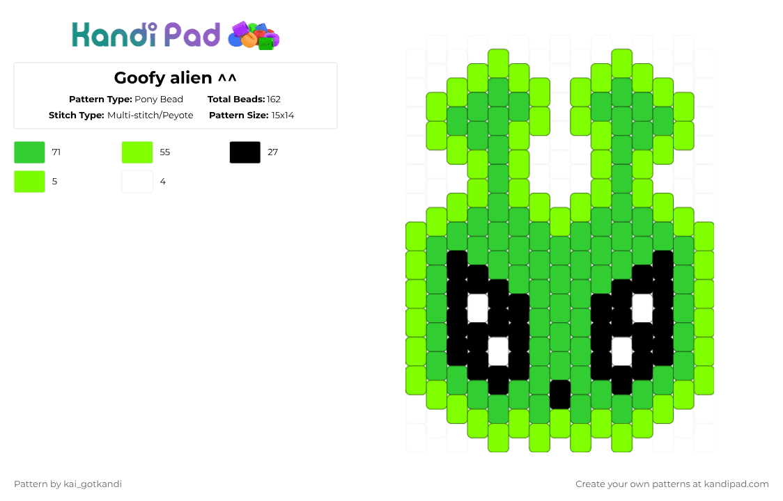 Goofy alien ^^ - Pony Bead Pattern by kai_gotkandi on Kandi Pad - green,alien,aftonsparv,gnarpy