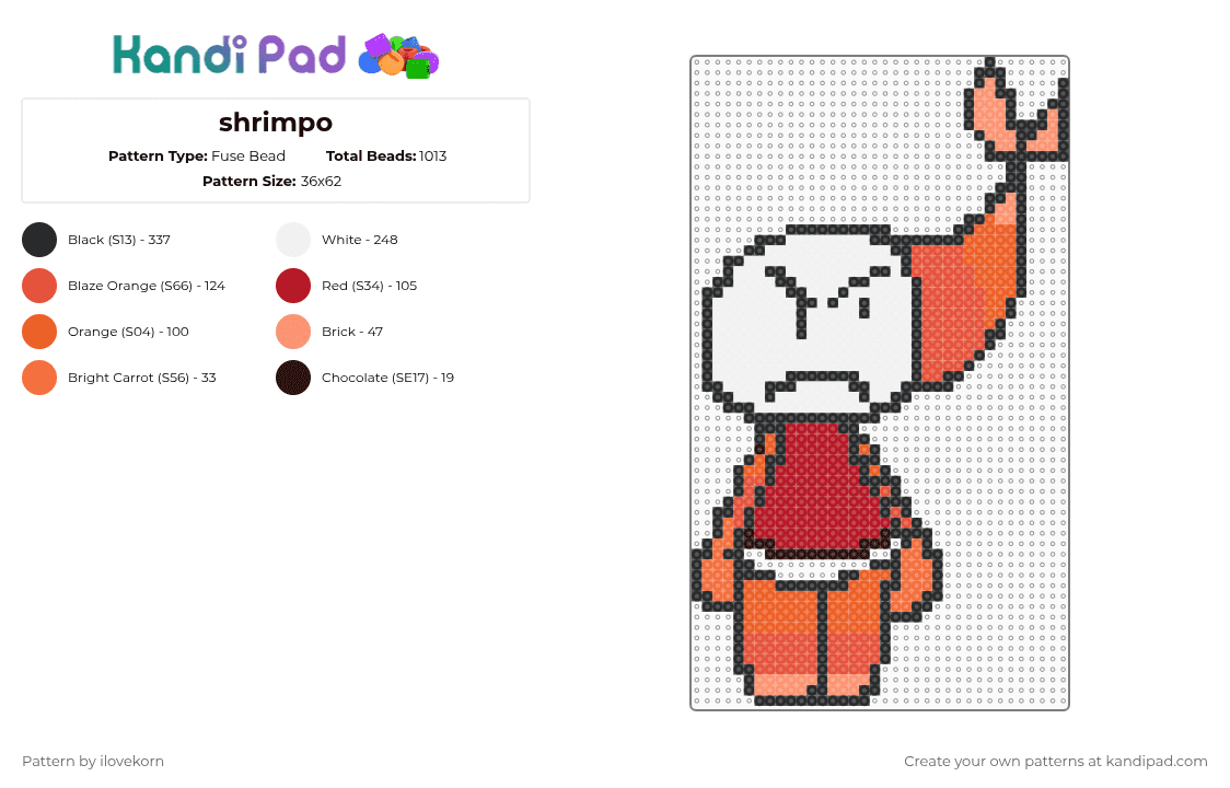 shrimpo - Fuse Bead Pattern by ilovekorn on Kandi Pad - orange, red
