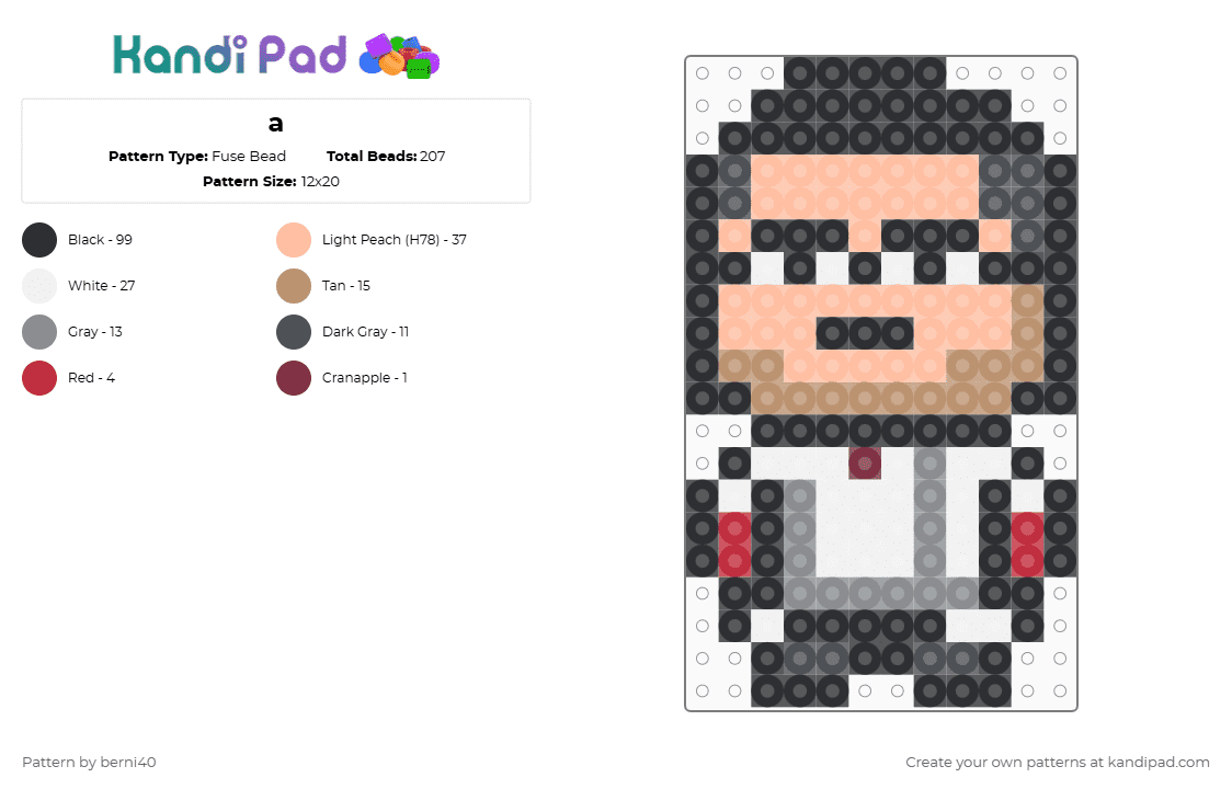 a - Fuse Bead Pattern by berni40 on Kandi Pad - black,beige,gray