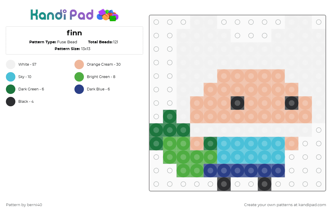 finn - Fuse Bead Pattern by berni40 on Kandi Pad - white,beige