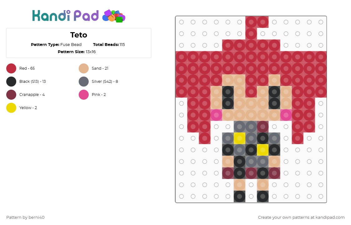 Teto - Fuse Bead Pattern by berni40 on Kandi Pad - red,beige