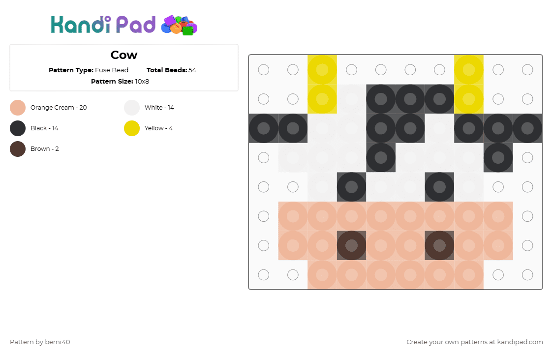 Cow - Fuse Bead Pattern by berni40 on Kandi Pad - beige