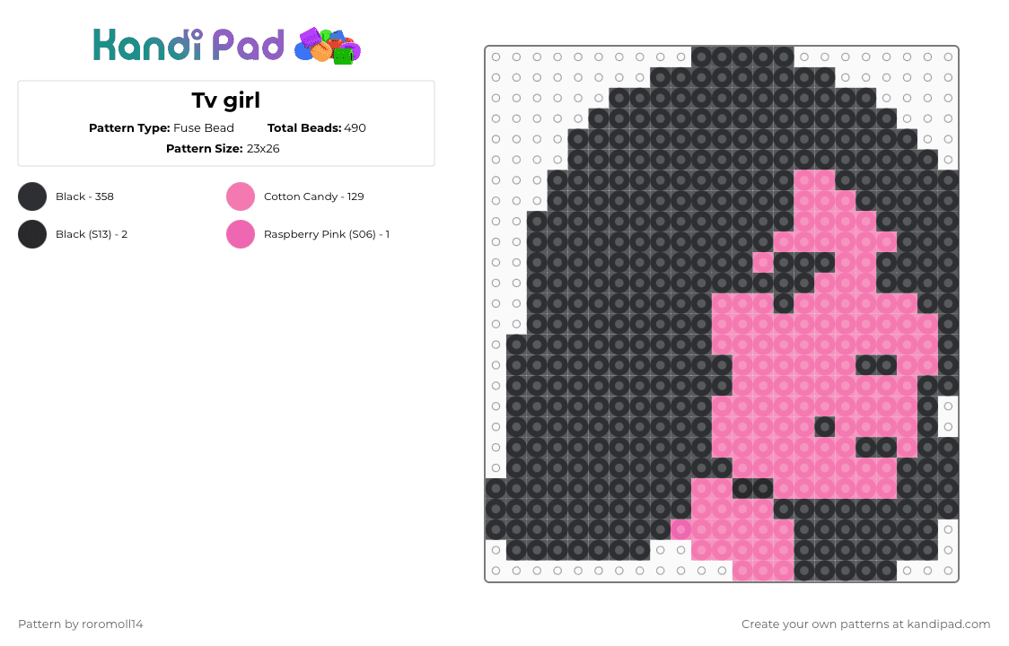 Tv girl - Fuse Bead Pattern by roromoll14 on Kandi Pad - black,pink