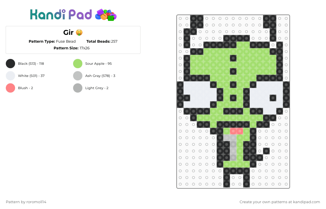 Gir 🤑 - Fuse Bead Pattern by roromoll14 on Kandi Pad - green