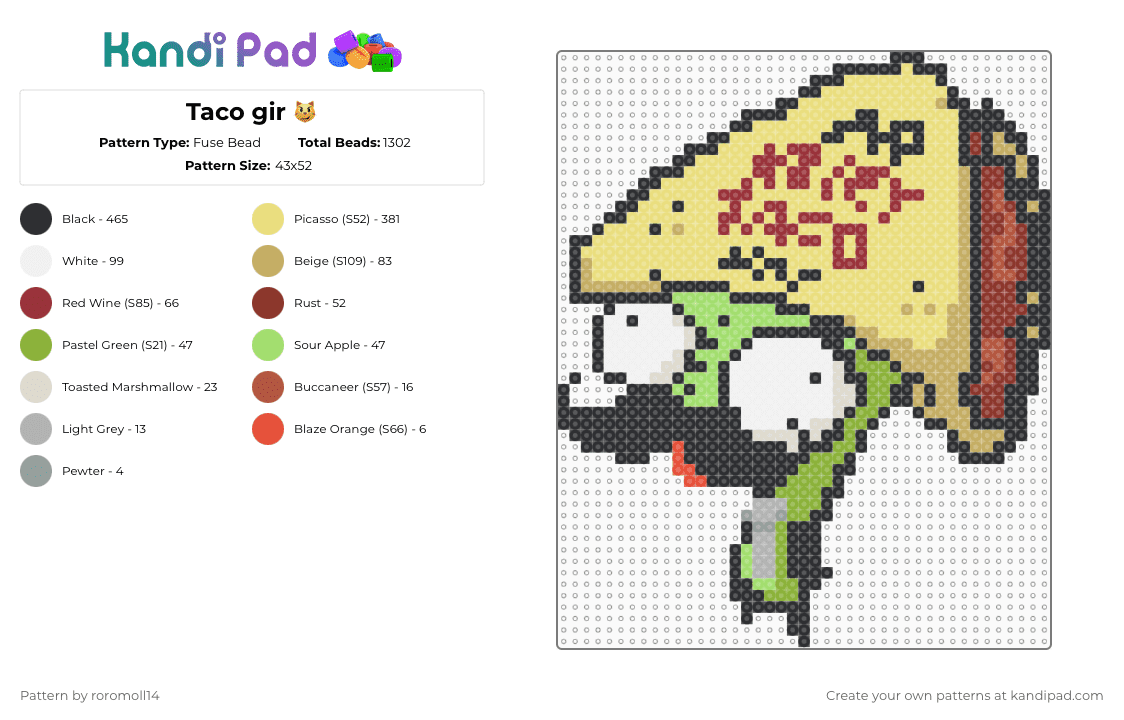 Taco gir 😼 - Fuse Bead Pattern by roromoll14 on Kandi Pad - red,yellow