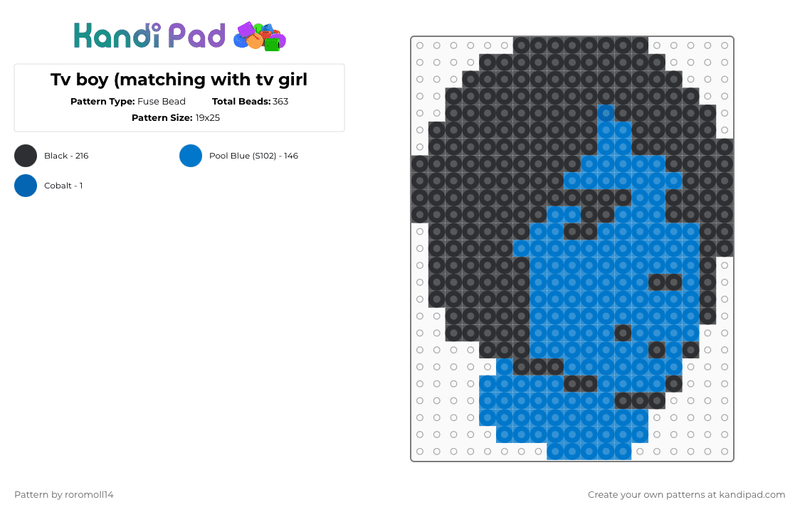 Tv boy (matching with tv girl - Fuse Bead Pattern by roromoll14 on Kandi Pad - black,blue