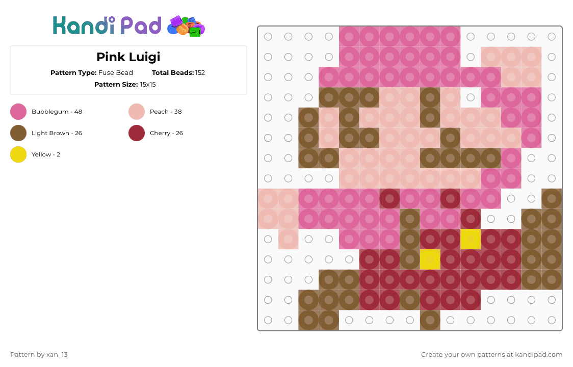 Pink Luigi - Fuse Bead Pattern by xan_13 on Kandi Pad - pink,beige,tan