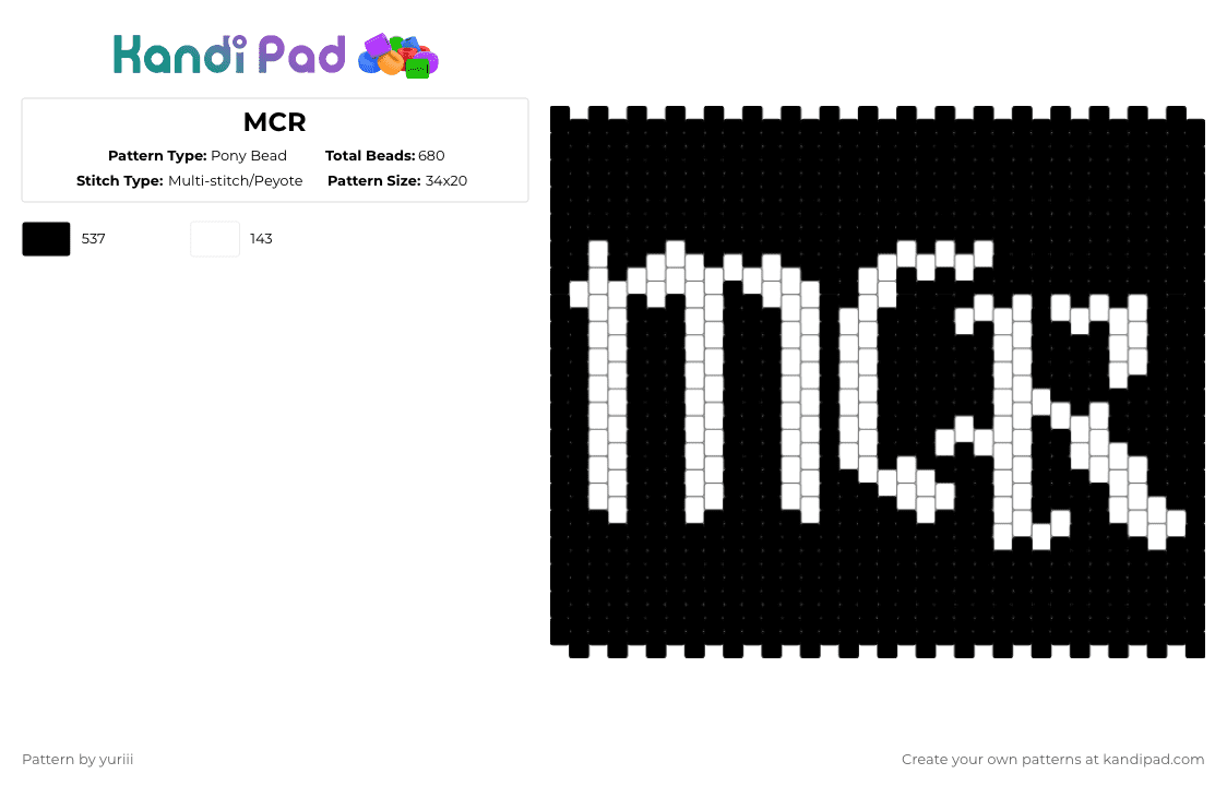 MCR - Pony Bead Pattern by yuriii on Kandi Pad - black
