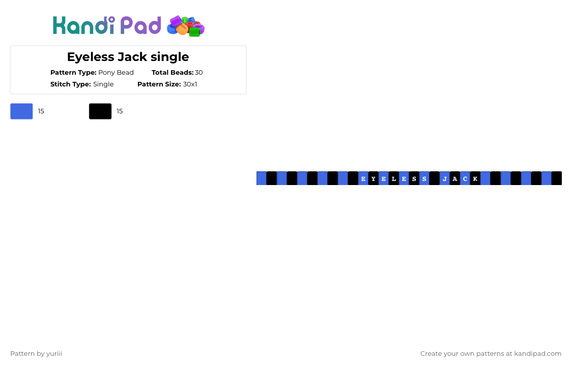 Eyeless Jack single - Pony Bead Pattern by yuriii on Kandi Pad - blue,black,creepypasta