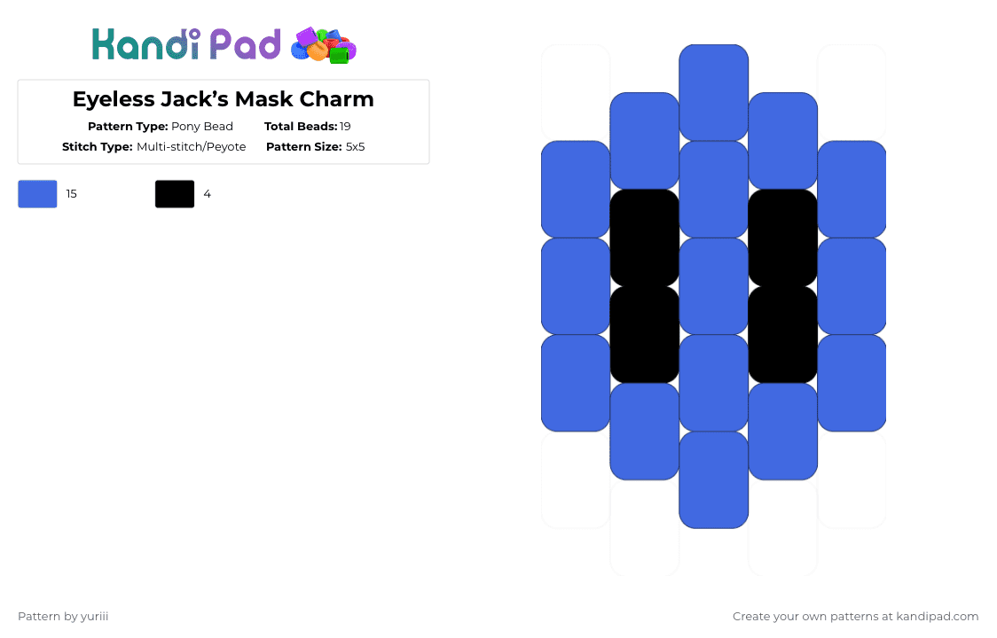 Eyeless Jack’s Mask Charm - Pony Bead Pattern by yuriii on Kandi Pad - blue,creepypasta