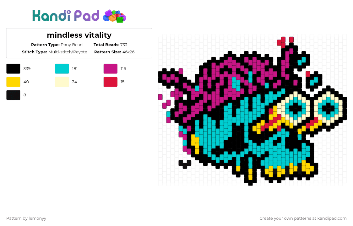 mindless vitality - Pony Bead Pattern by lemonyy on Kandi Pad - mindless vitality,skull,brain,eyeballs,logo,music,band,halloween,spooky,pink,light blue