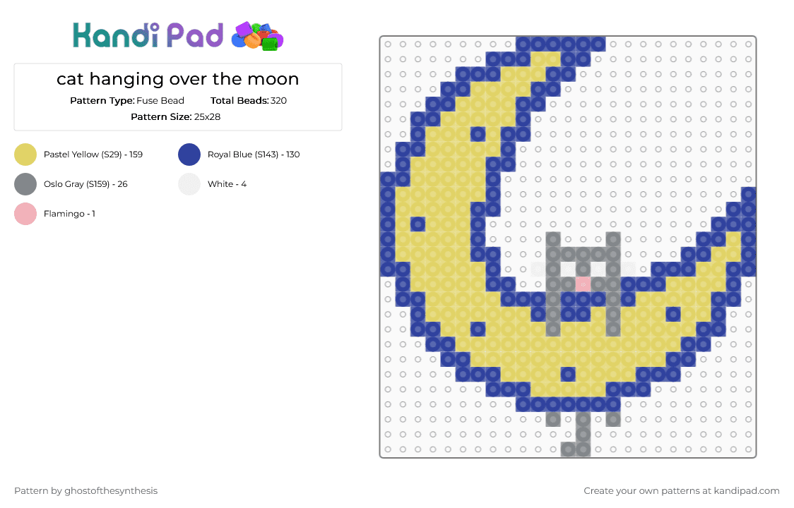 cat hanging over the moon - Fuse Bead Pattern by ghostofthesynthesis on Kandi Pad - cat, celestial, kitty, moon, purple, yellow