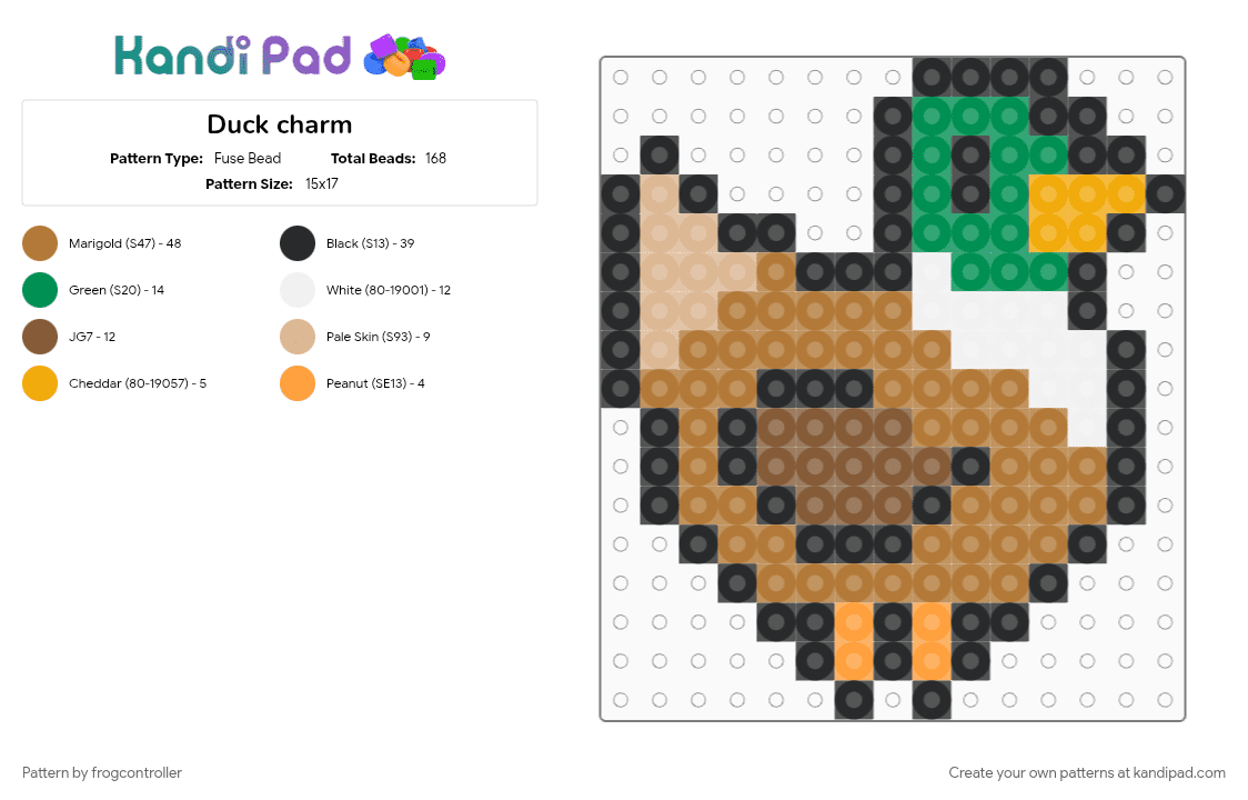 Duck charm - Fuse Bead Pattern by frogcontroller on Kandi Pad - animal, brown, cute, duck, small, tan