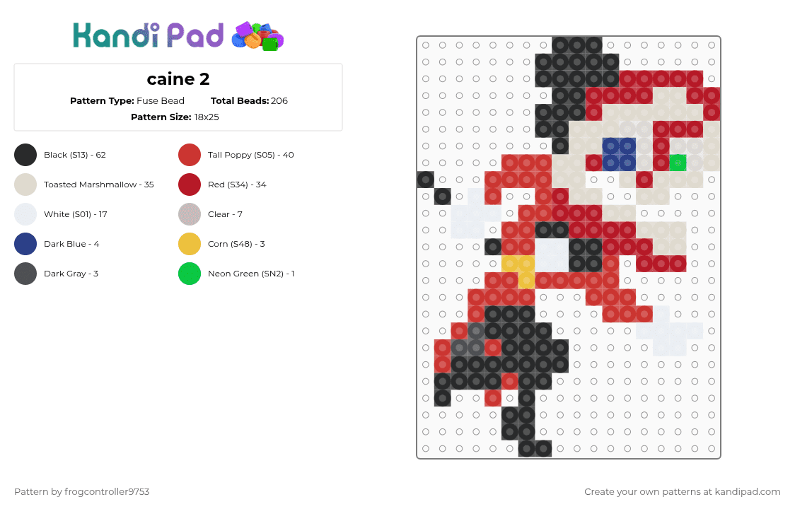 Canie from Tadc - Fuse Bead Pattern by frogcontroller on Kandi Pad - red,beige,caine,the amazing digital circus,tadc,charm,teeth