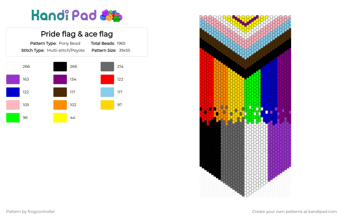 Pride flag & ace flag - Pony Bead Pattern by frogcontroller on Kandi Pad - purple,gray,pink,yellow,ace,lgbtq,pride,flag,banner