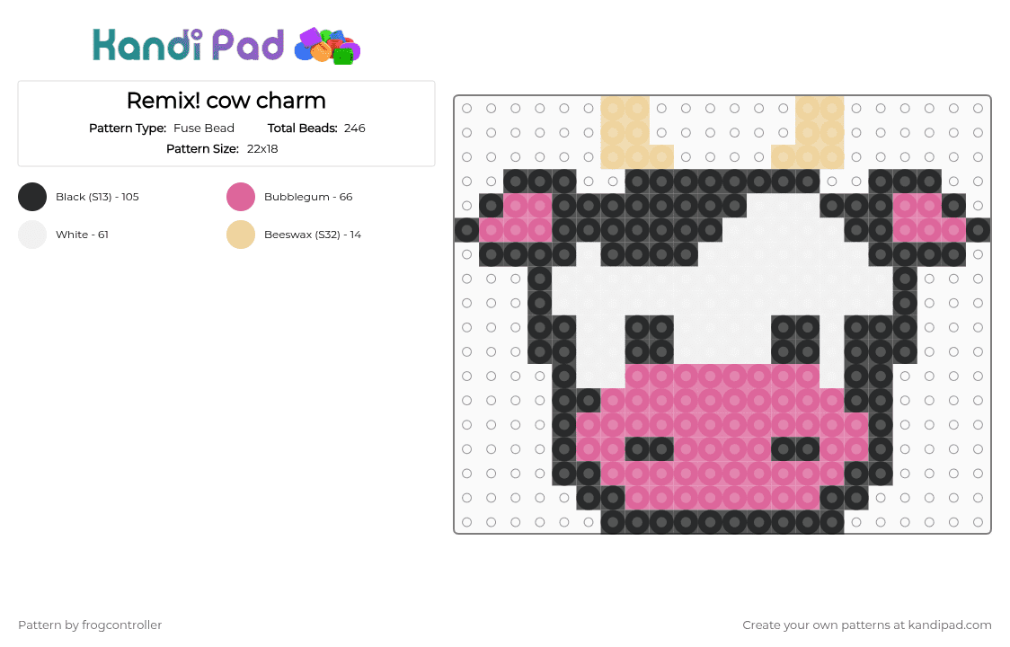 Remix! cow charm - Fuse Bead Pattern by frogcontroller on Kandi Pad - pink