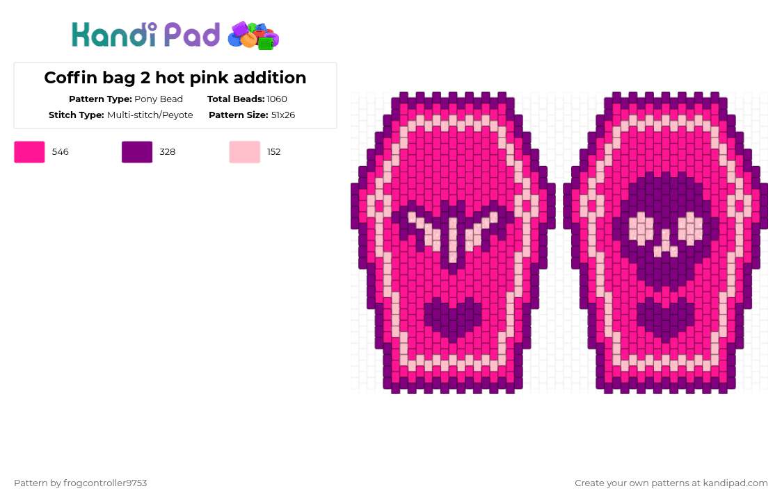 Coffin bag 2 hot pink addition - Pony Bead Pattern by frogcontroller on Kandi Pad - pink,hot pink,coffin,purple,bag